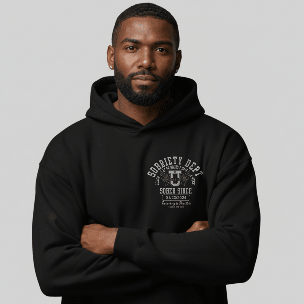 Loosid Sobriety Dept Recovery Hoodie featuring the design