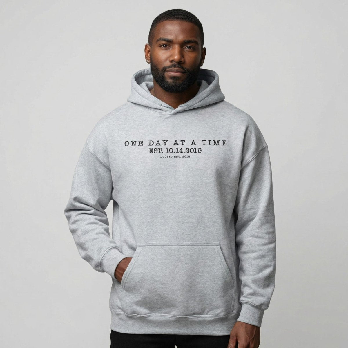 One Day At a Time Recovery Hoodie back view (view 7)