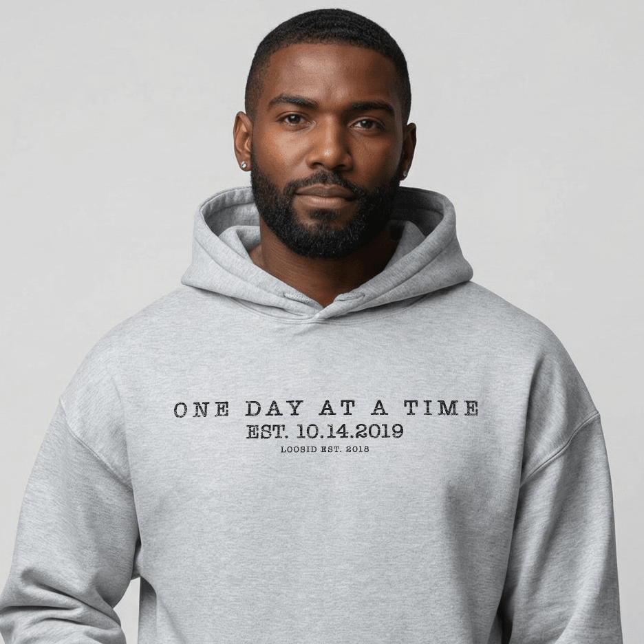 One Day At a Time Recovery Hoodie side view (view 6)