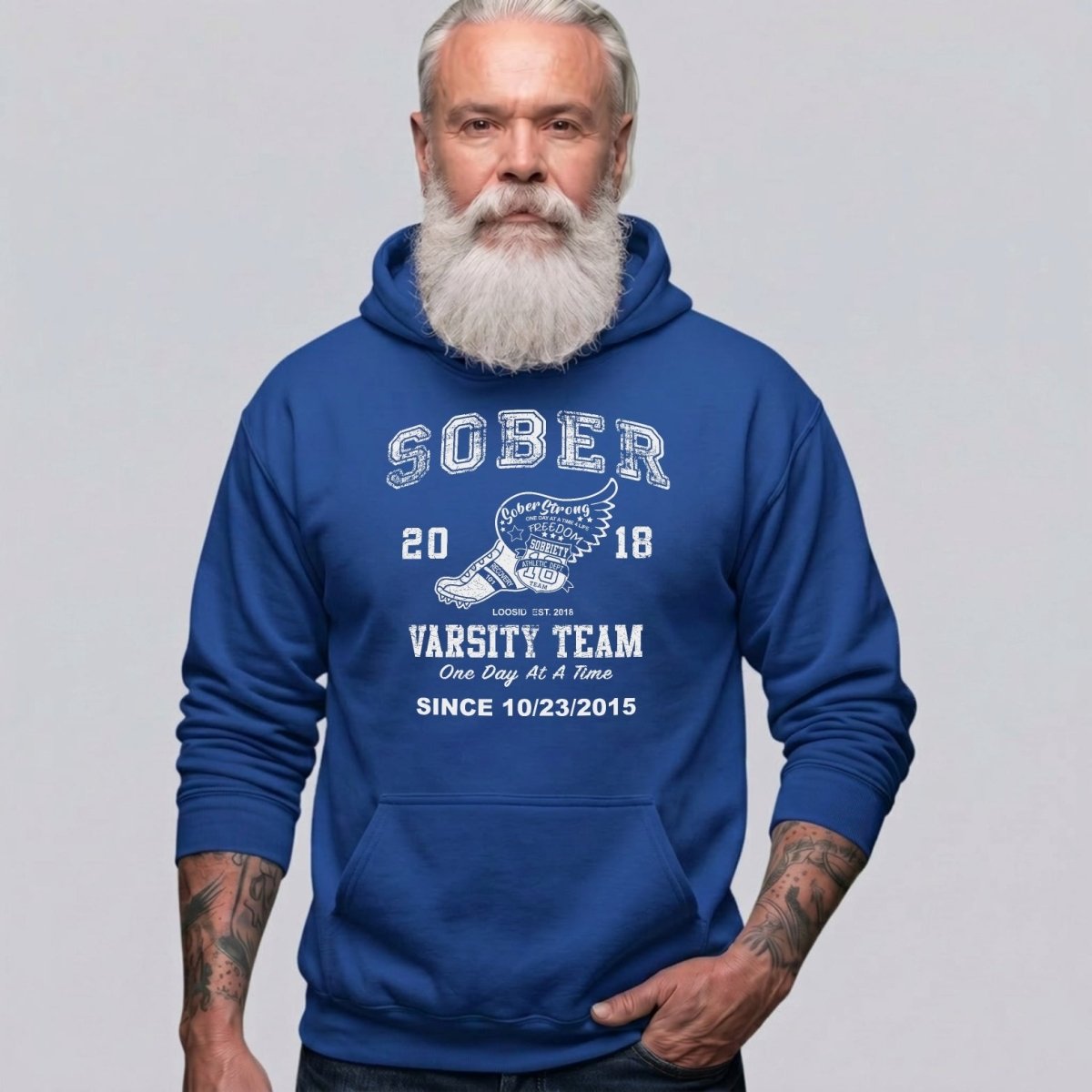 Sober Varsity Team Recovery Hoodie back view (view 37)