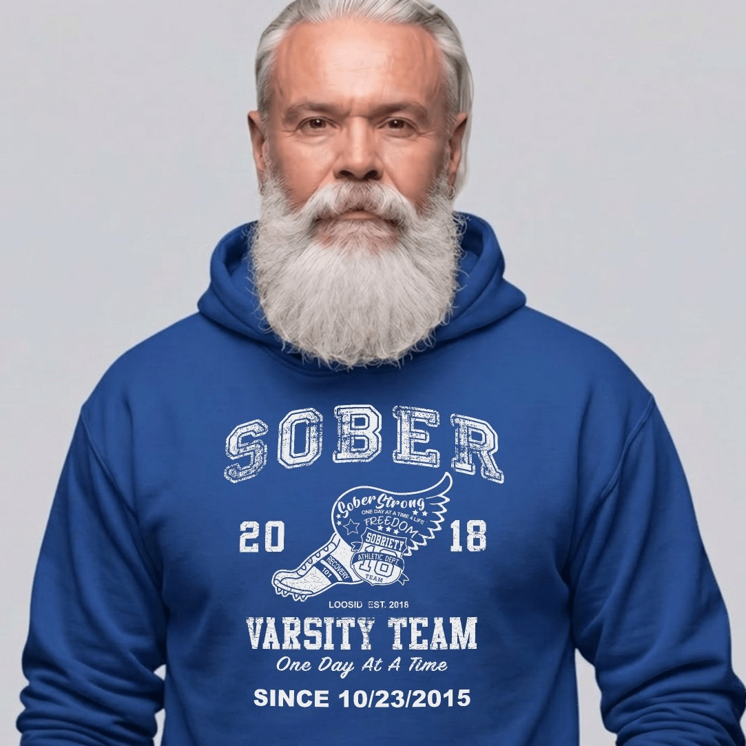 Sober Varsity Team Recovery Hoodie lifestyle view (view 35)
