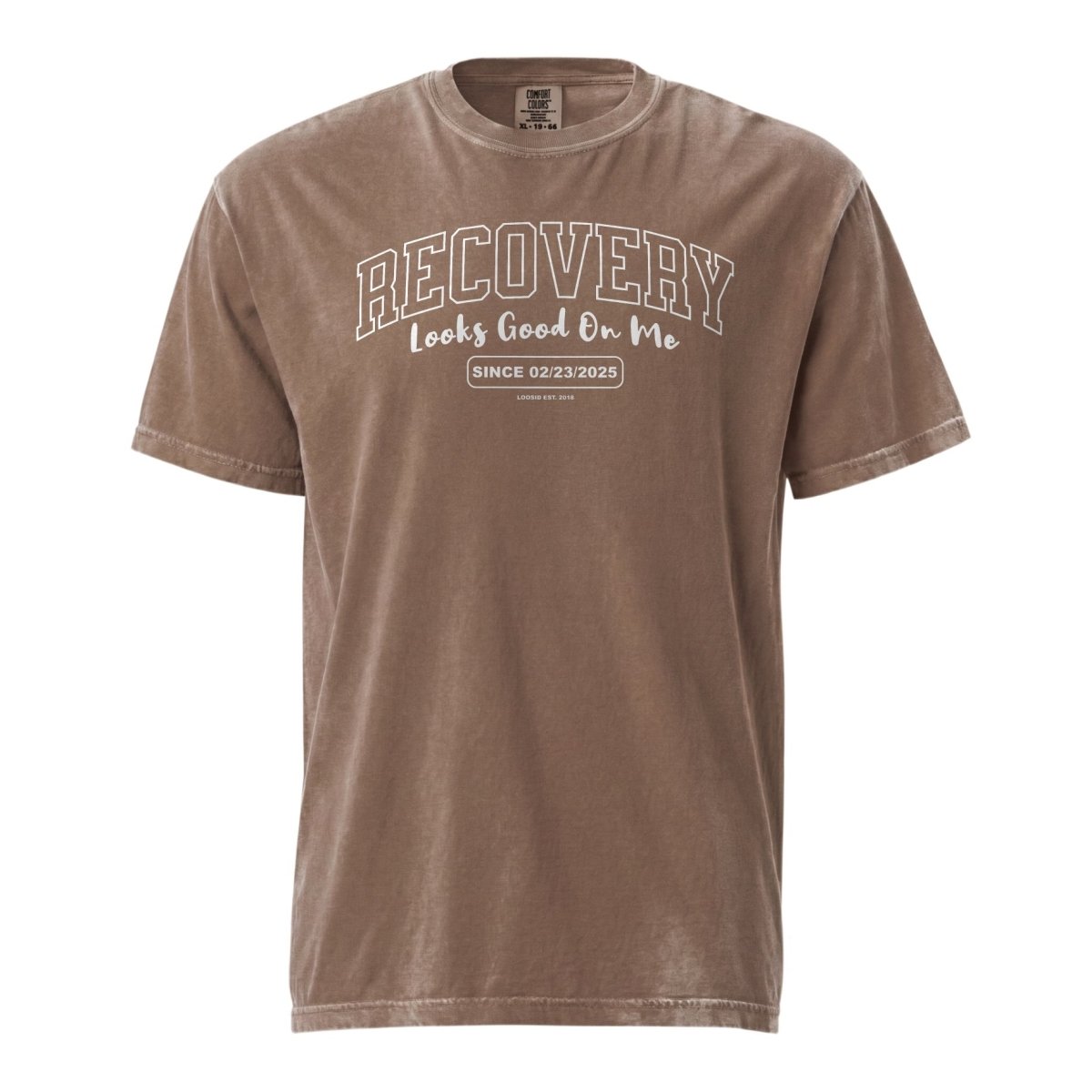 Recovery Looks Good On You Unisex garment dyed Sober T Shirt graphic detail (view 4)