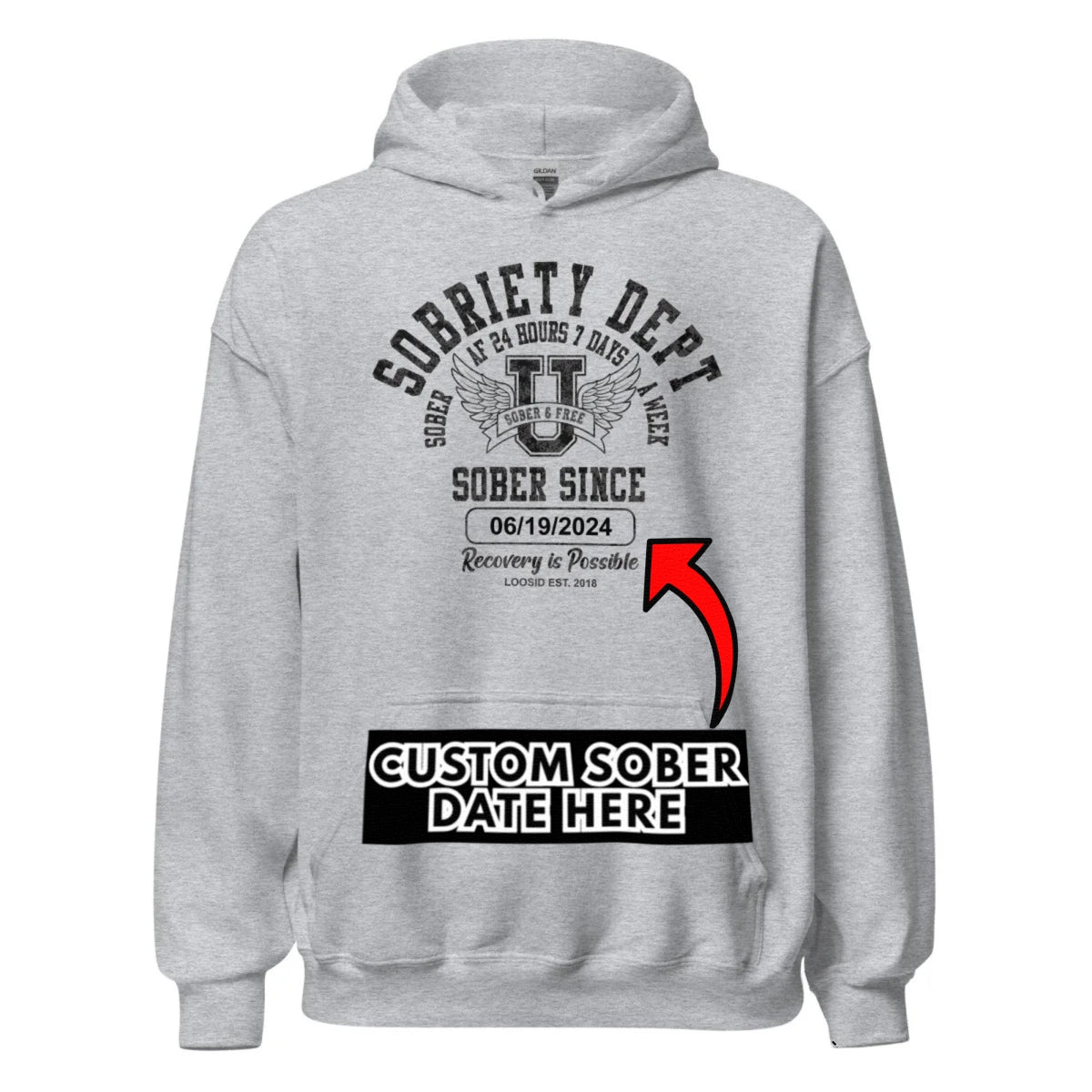 Sobriety Dept Recovery Hoodie featuring the design (view 21)