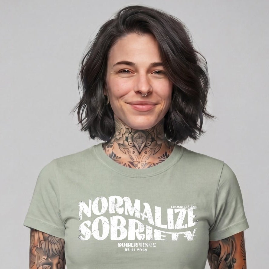 Loosid Normalize Sobriety Women garment dyed Sober T Shirt featuring the design
