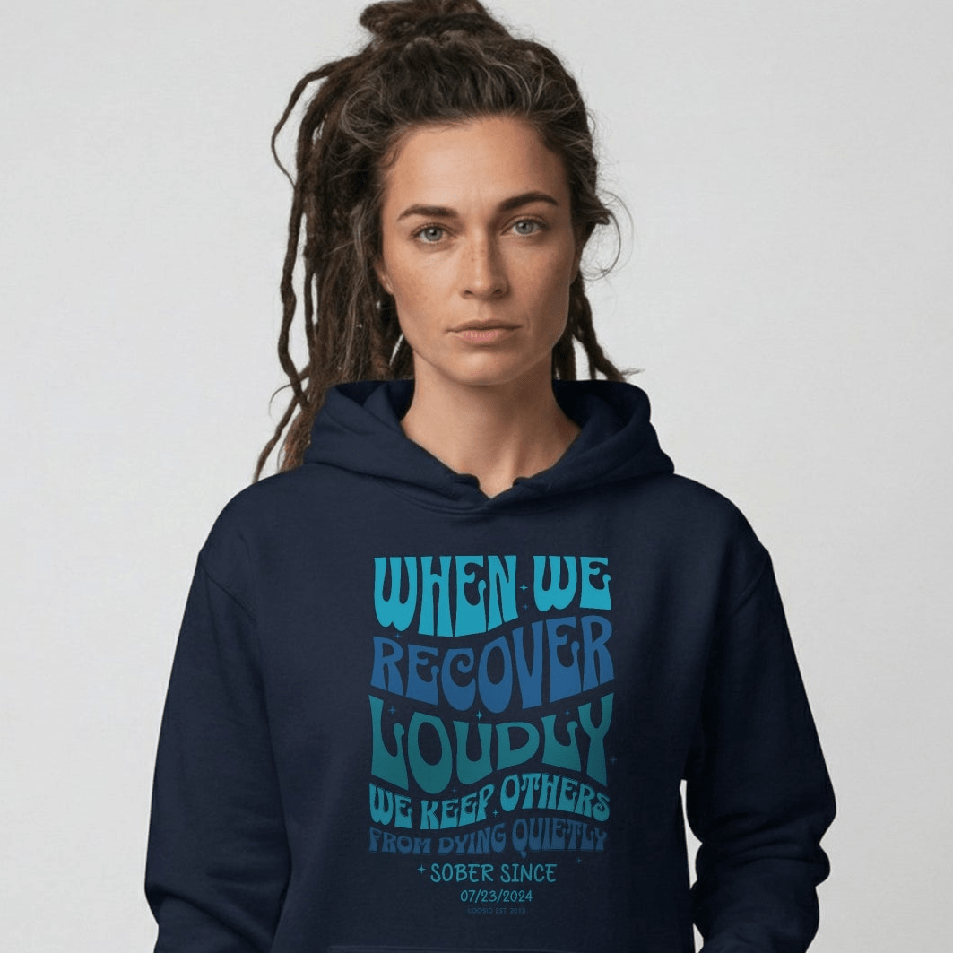 When We Recover Loudly Custom Sobriety Date Recovery Hoodie packaging detail (view 8)