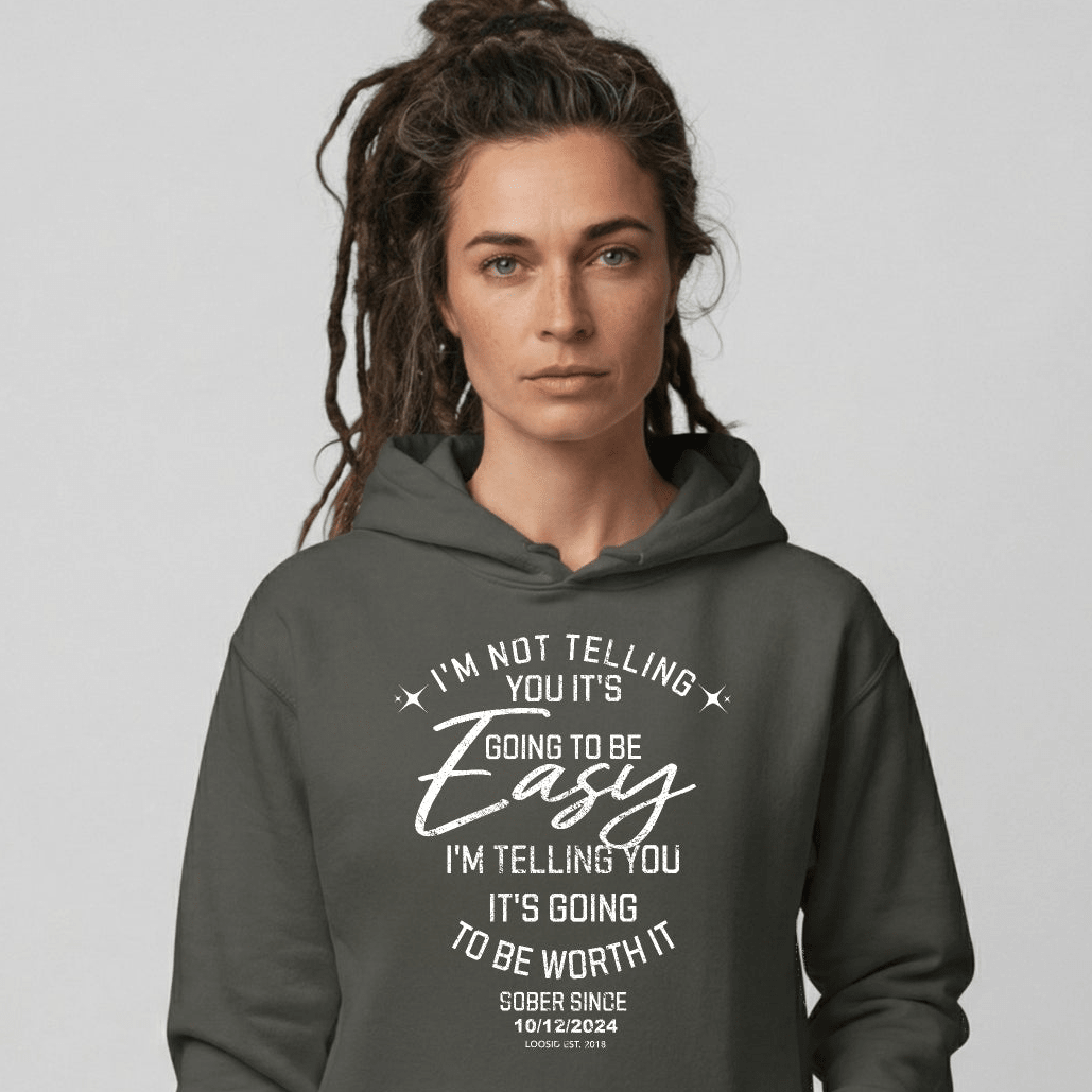 I'm Not Telling Your It's Easy Custom Sobriety Recovery Hoodie close-up view (view 12)