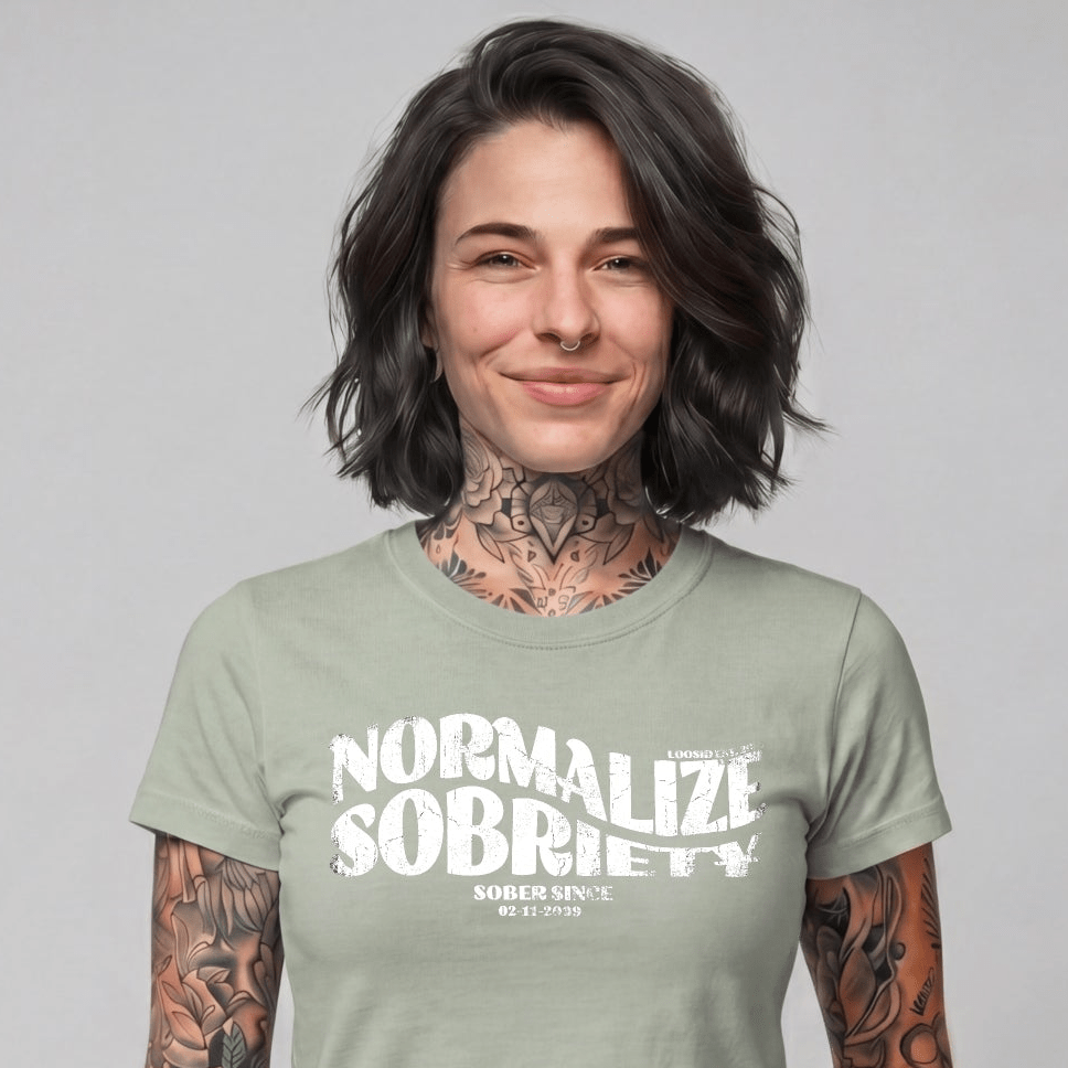 Normalize Sobriety Women garment dyed Sober T Shirt close-up view (view 2)