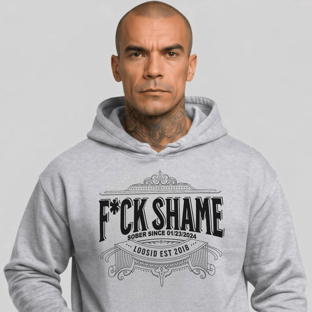 F*ck Shame Recovery Hoodie flat lay styled image (view 23)