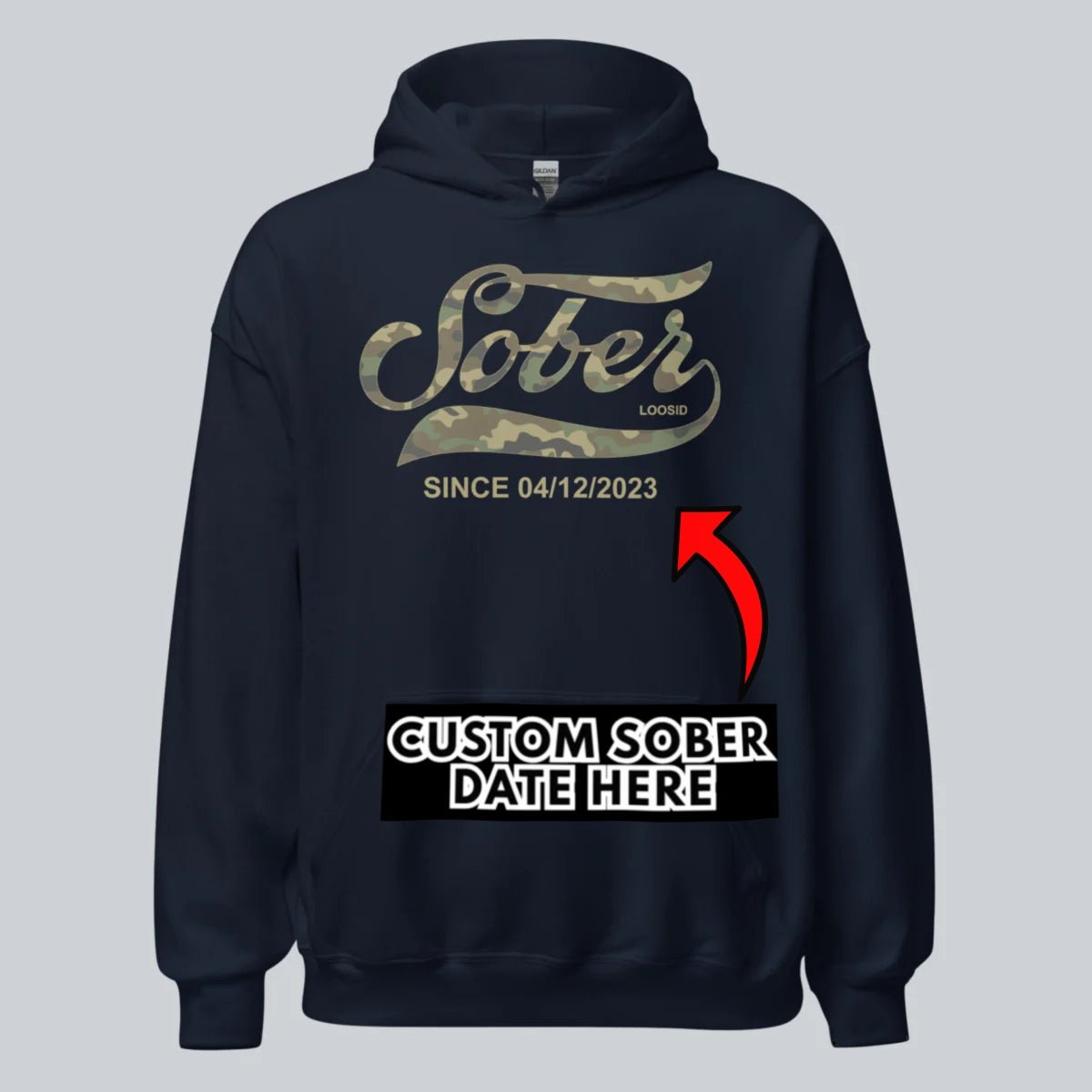 Sober Since Camo Recovery Hoodie back view (view 37)