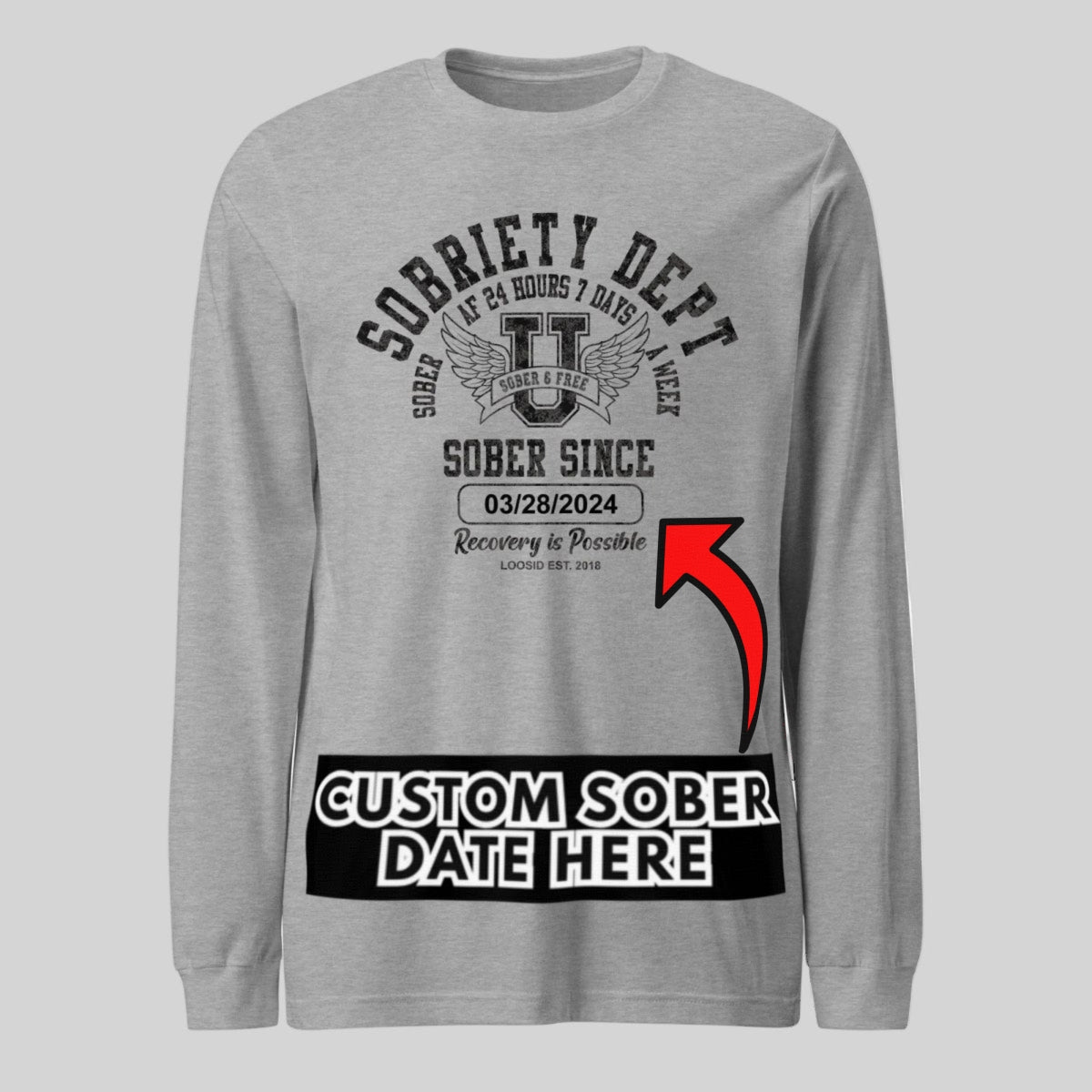 Sobriety Dept 24 7 Long Sleeve Sober T Shirt back view (view 27)