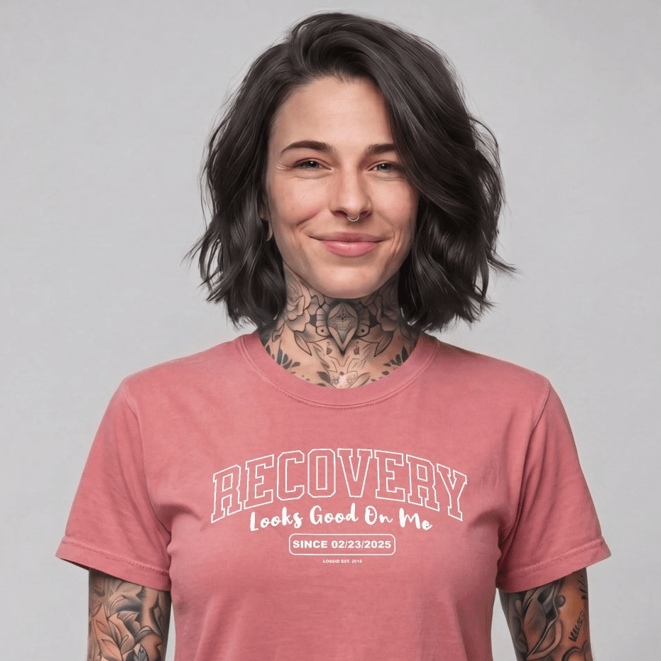 Loosid Recovery Looks Good On Me Women garment dyed Sober T Shirt featuring the design