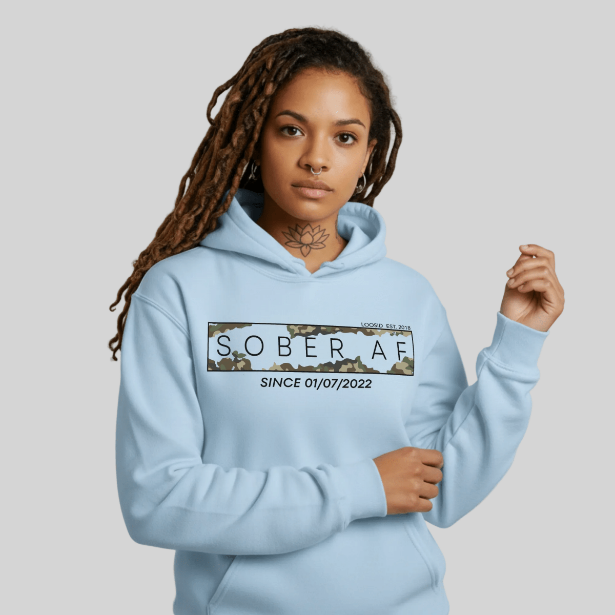 Sober AF Camo Recovery Hoodie packaging detail (view 28)
