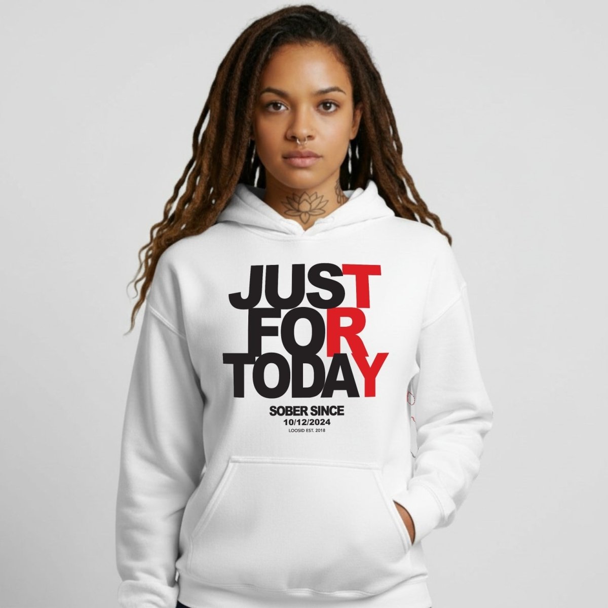Just For Today Women's Custom Sobriety Date Recovery Hoodie product photo (view 40)