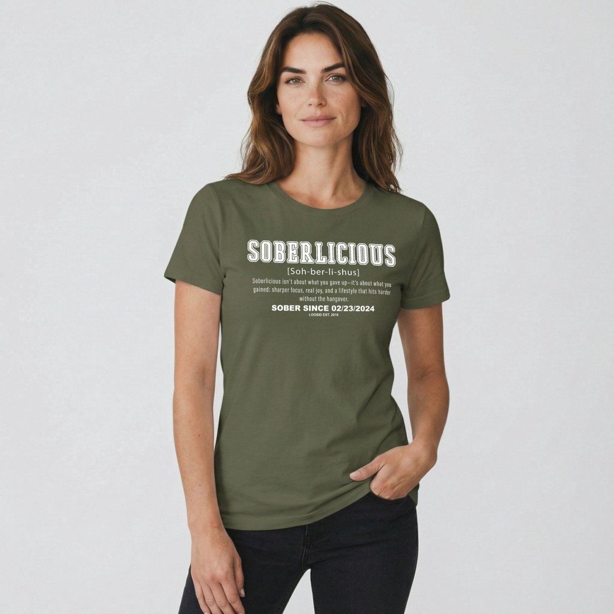 Soberlicious Definition w Custom Sobriety Date Sober T Shirt lifestyle view (view 25)