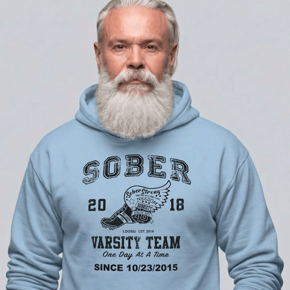 Sober Varsity Team Recovery Hoodie back view (view 27)