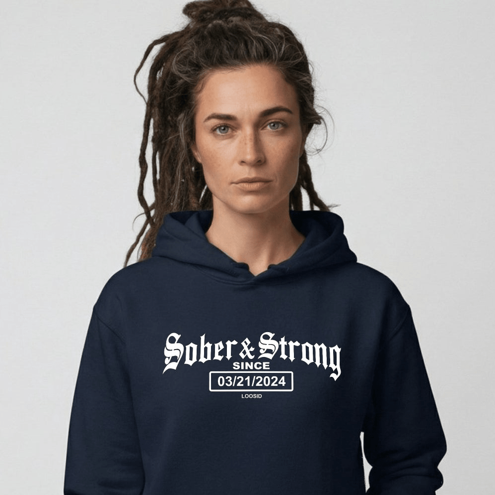 Old School Sober & Strong Recovery Hoodie product photo (view 30)