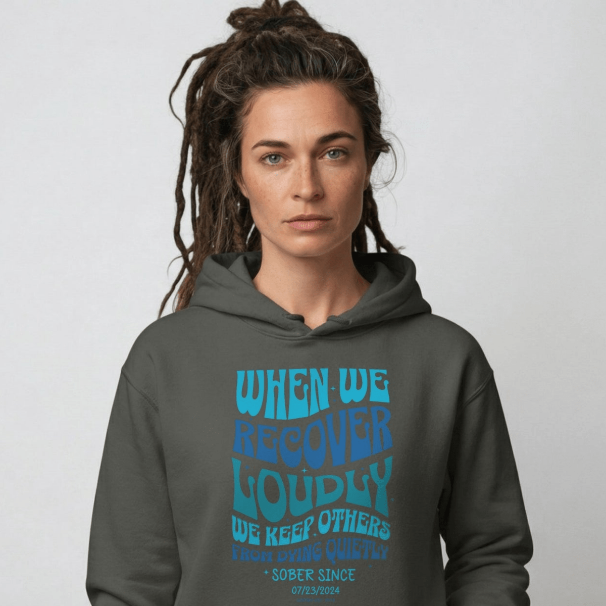 When We Recover Loudly Custom Sobriety Date Recovery Hoodie packaging detail (view 18)