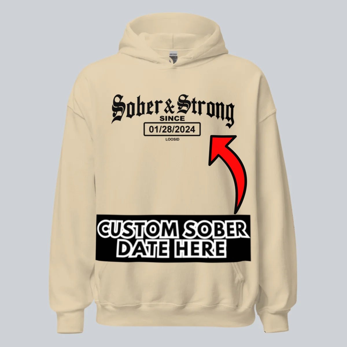 Old School Sober & Strong Recovery Hoodie flat lay styled image (view 23)