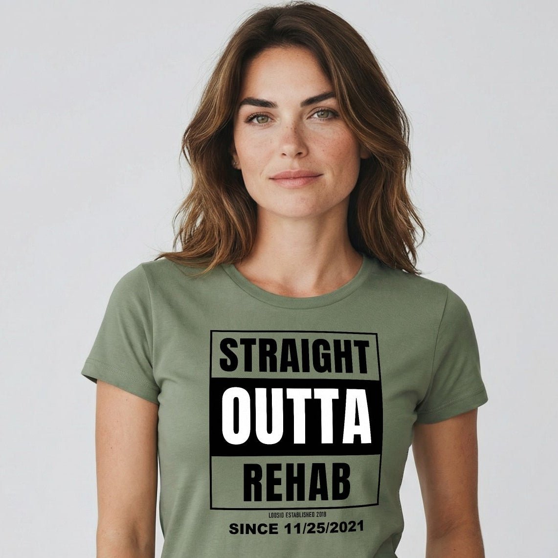 Straight Outta Rehab Sober T Shirt fit detail (view 9)