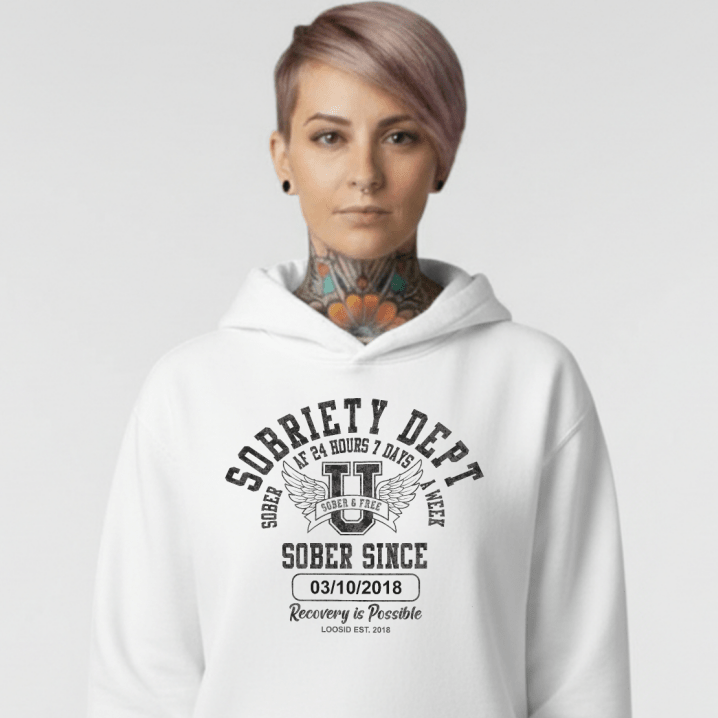 Sobriety Dept Recovery Hoodie featuring the design (view 21)