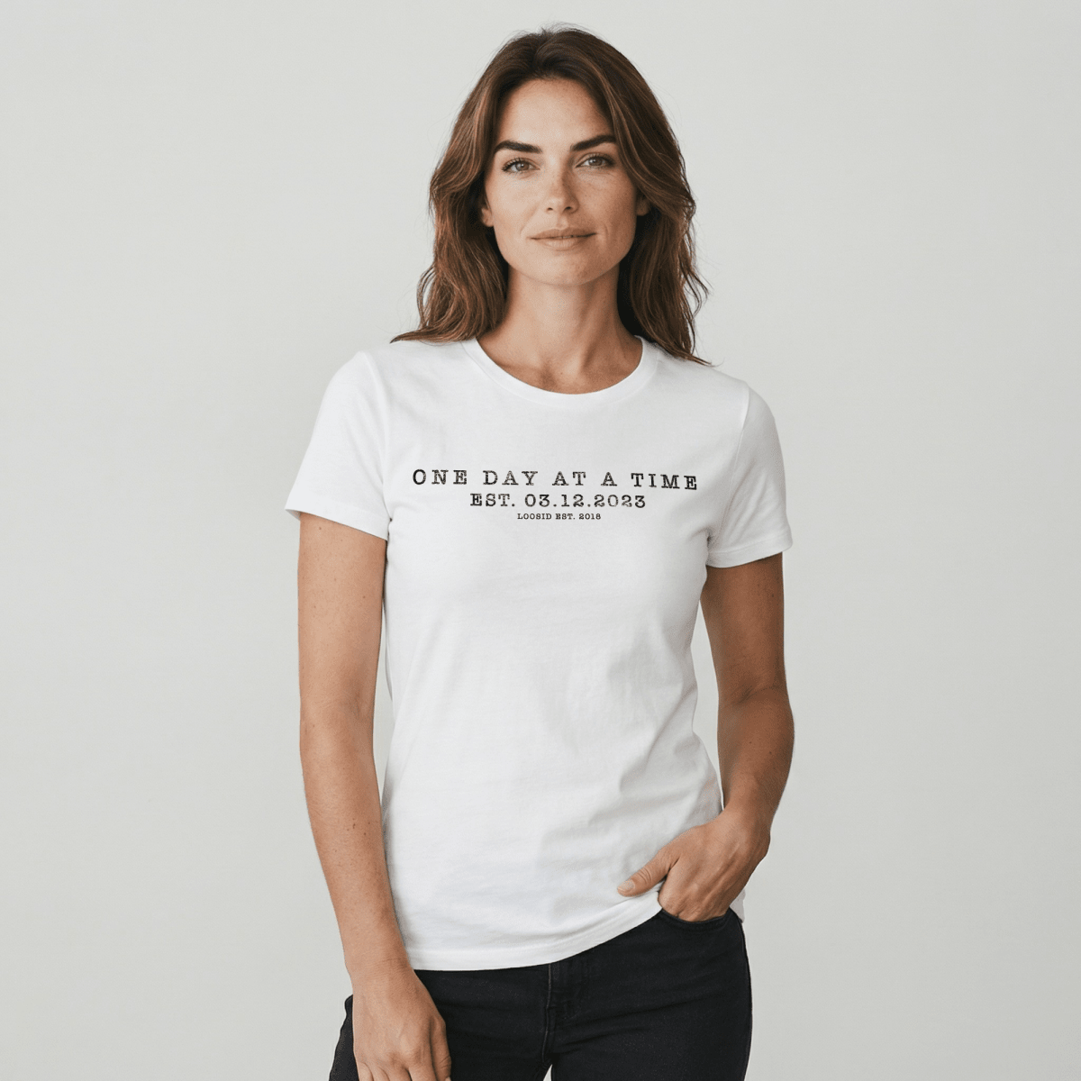 One Day at A Time Sober T Shirt side view (view 6)