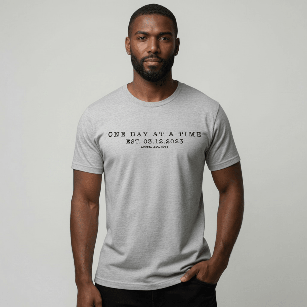 One Day at A Time Sober T Shirt flat lay styled image (view 13)