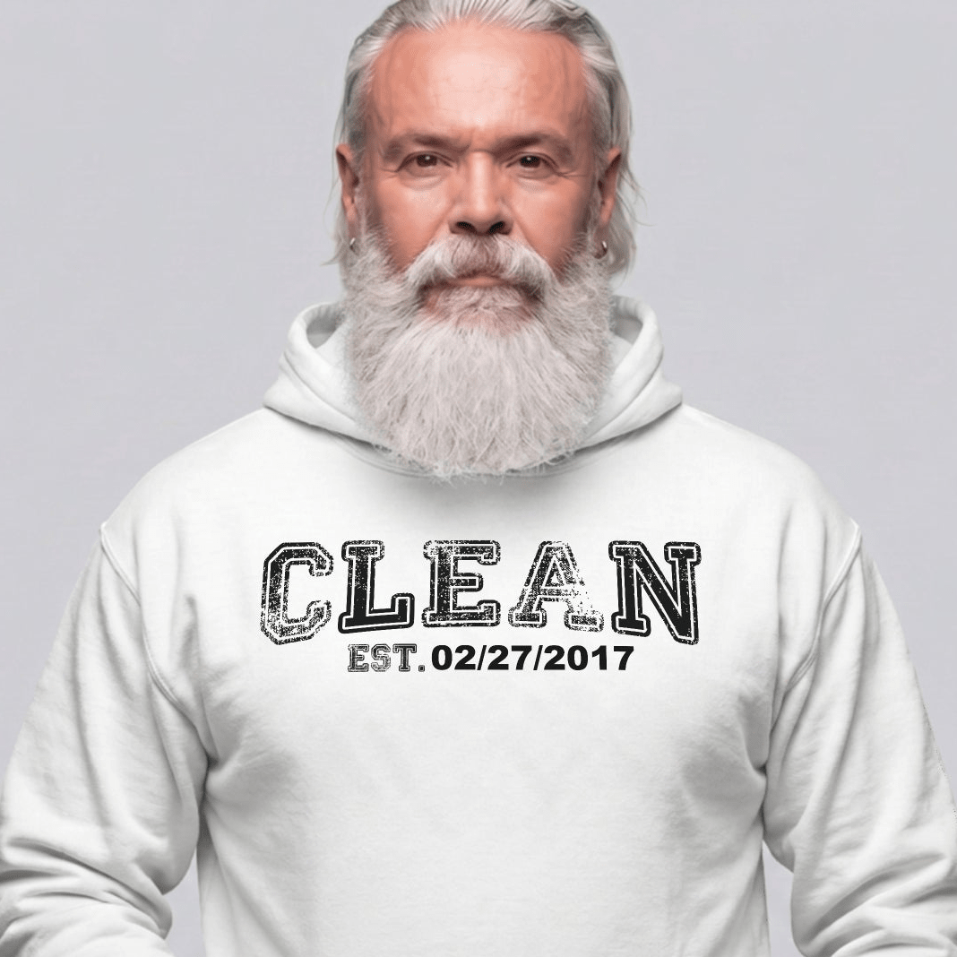 Clean Collegiate Hoodie W Personalize Recovery Date Recovery Hoodie graphic detail (view 24)