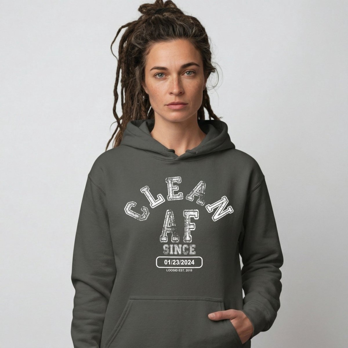 Clean AF Since Recovery Hoodie flat lay styled image (view 13)