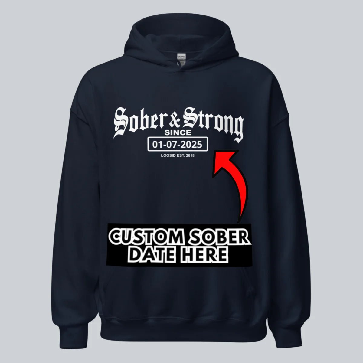 Sober & Strong Old School Recovery Hoodie fit detail (view 9)