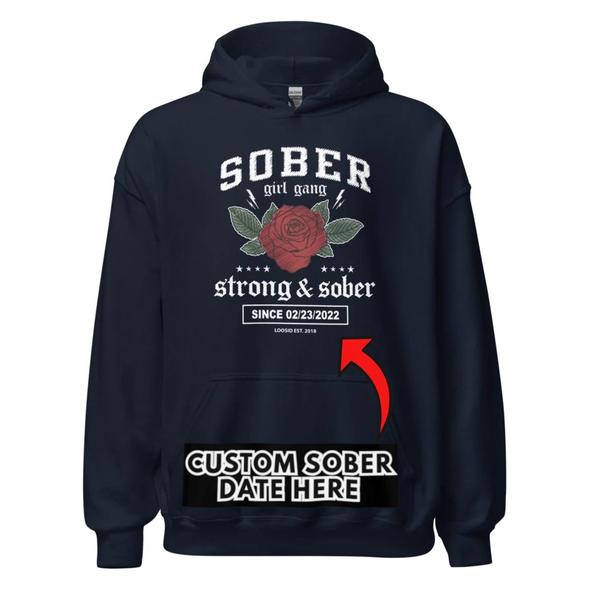 Sober Girl Gang Strong & Sober Crest Recovery Hoodie fit detail (view 9)