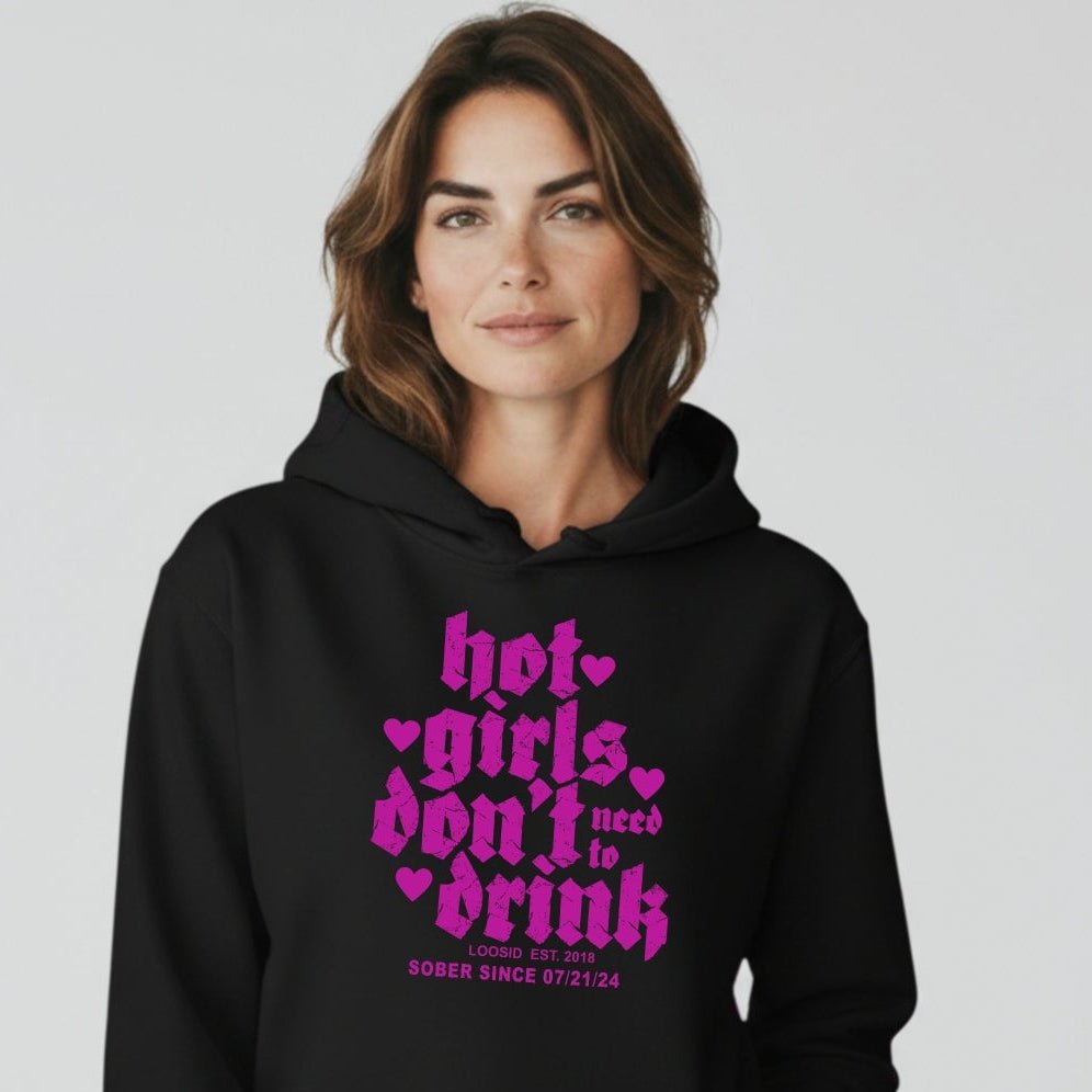 Hot Girls Don't Drink Recovery Hoodie close-up view (view 32)