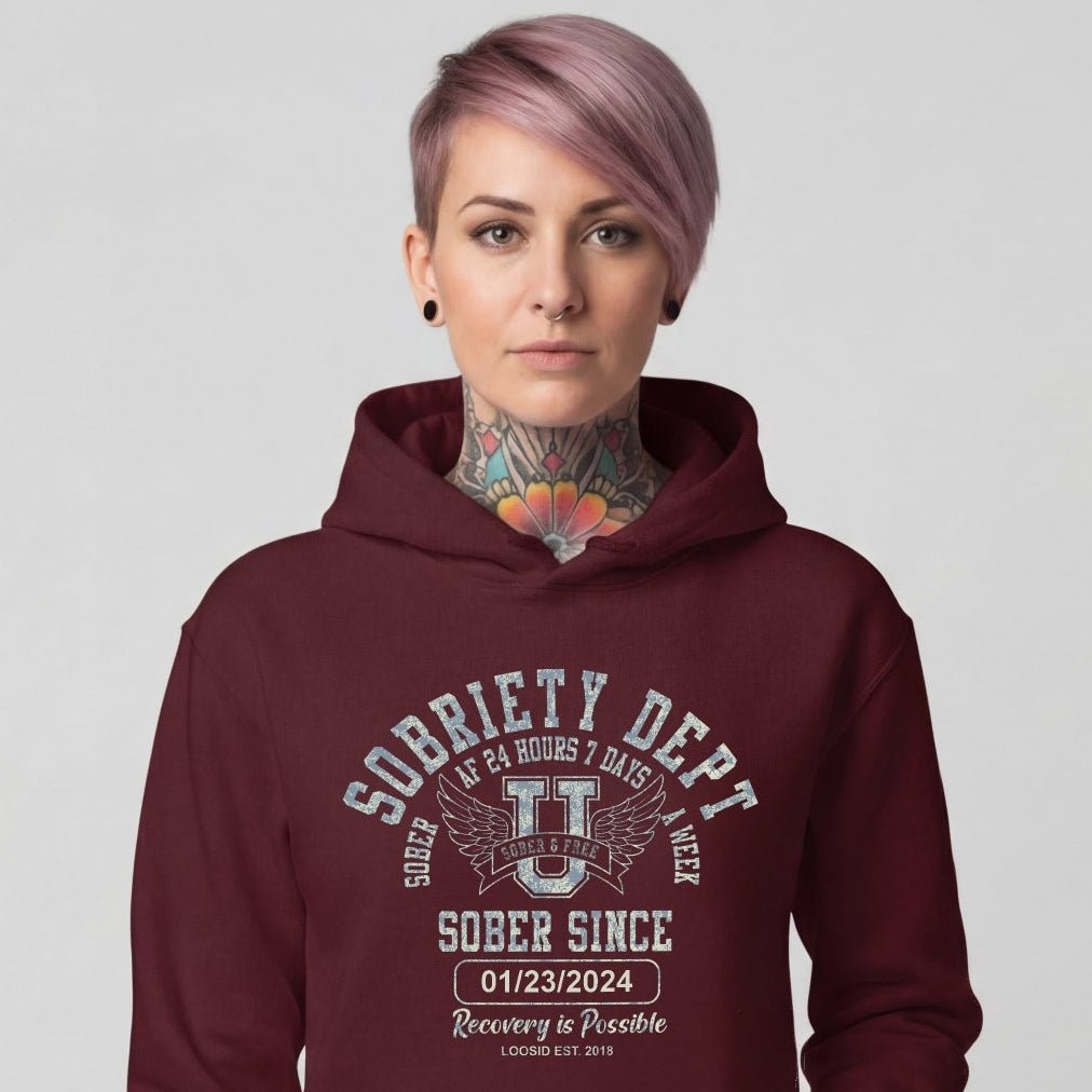 Sobriety Dept Recovery Hoodie back view (view 37)