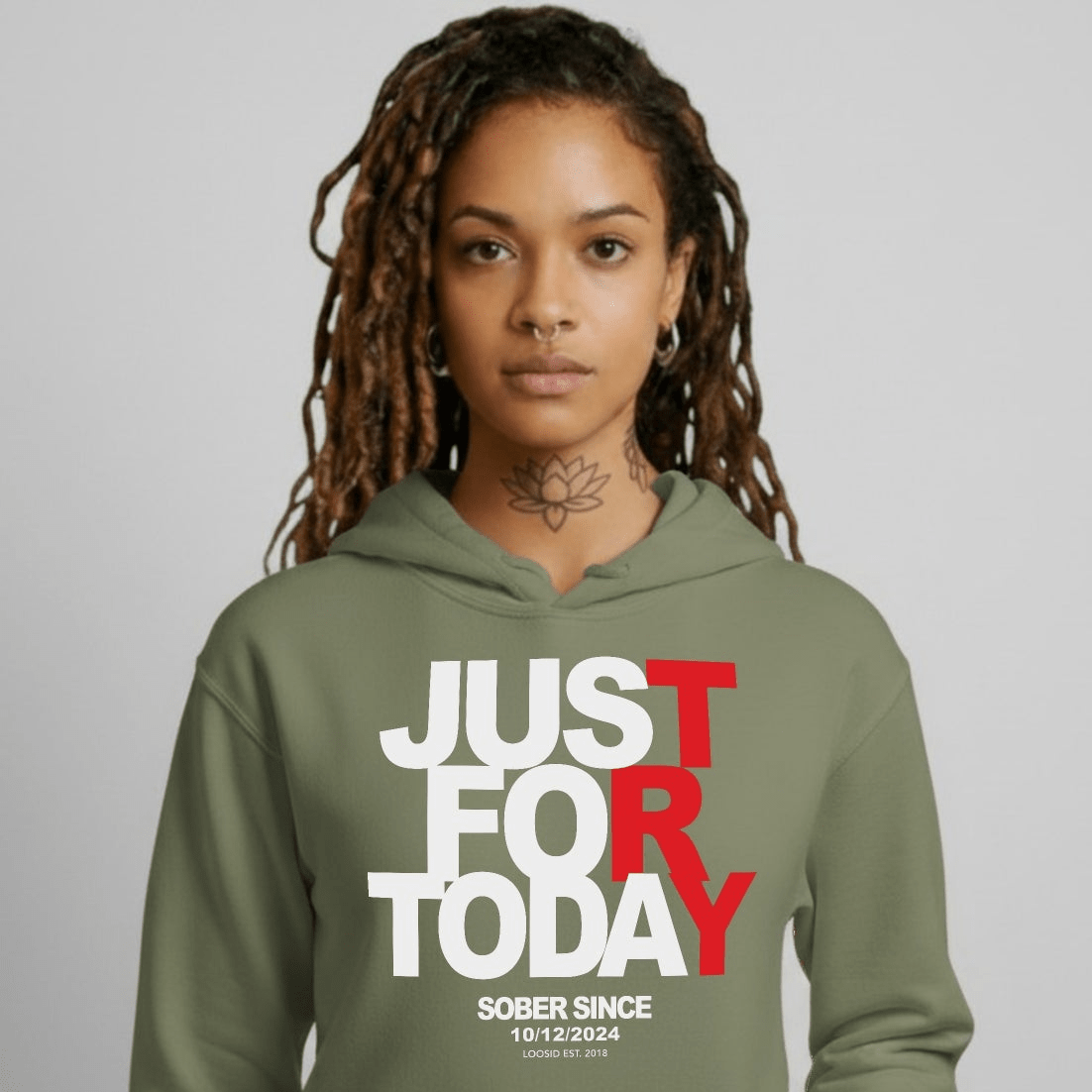 Just For Today Women's Custom Sobriety Date Recovery Hoodie flat lay styled image (view 33)