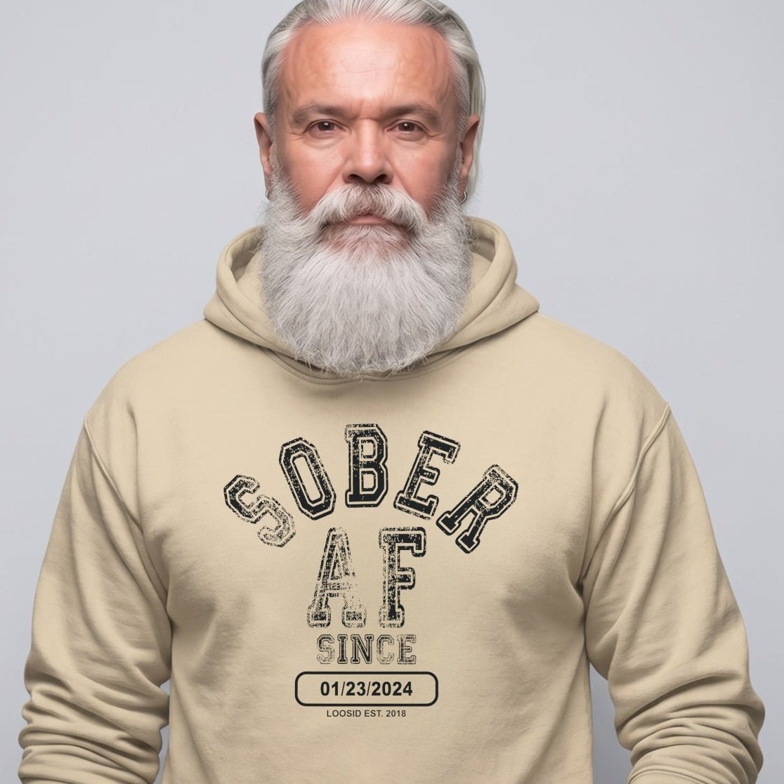 Sober AF Since Recovery Hoodie fit detail (view 29)