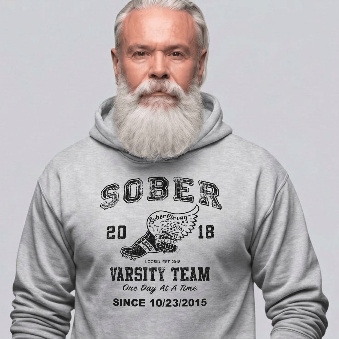 Sober Varsity Team Recovery Hoodie flat lay styled image (view 23)
