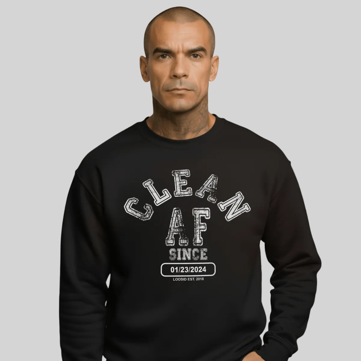 Clean AF Since Sobriety Recovery Hoodie close-up view (view 2)