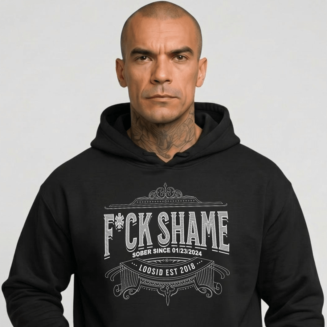 F*ck Shame Recovery Hoodie close-up view (view 2)