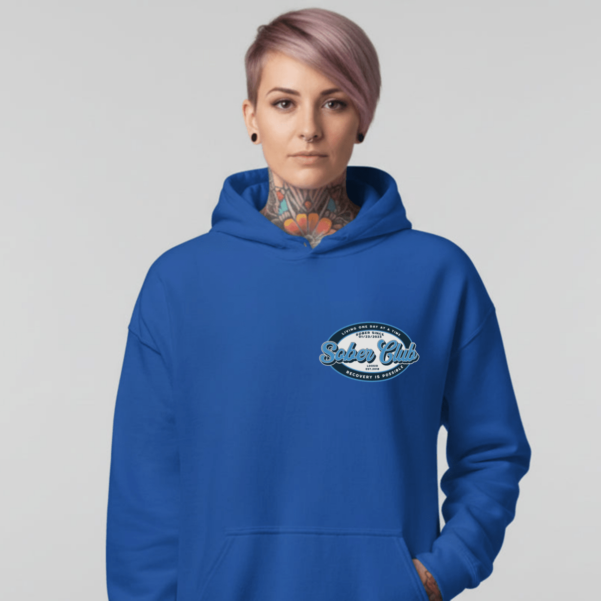 Sober Club Badge Recovery Hoodie product photo (view 30)