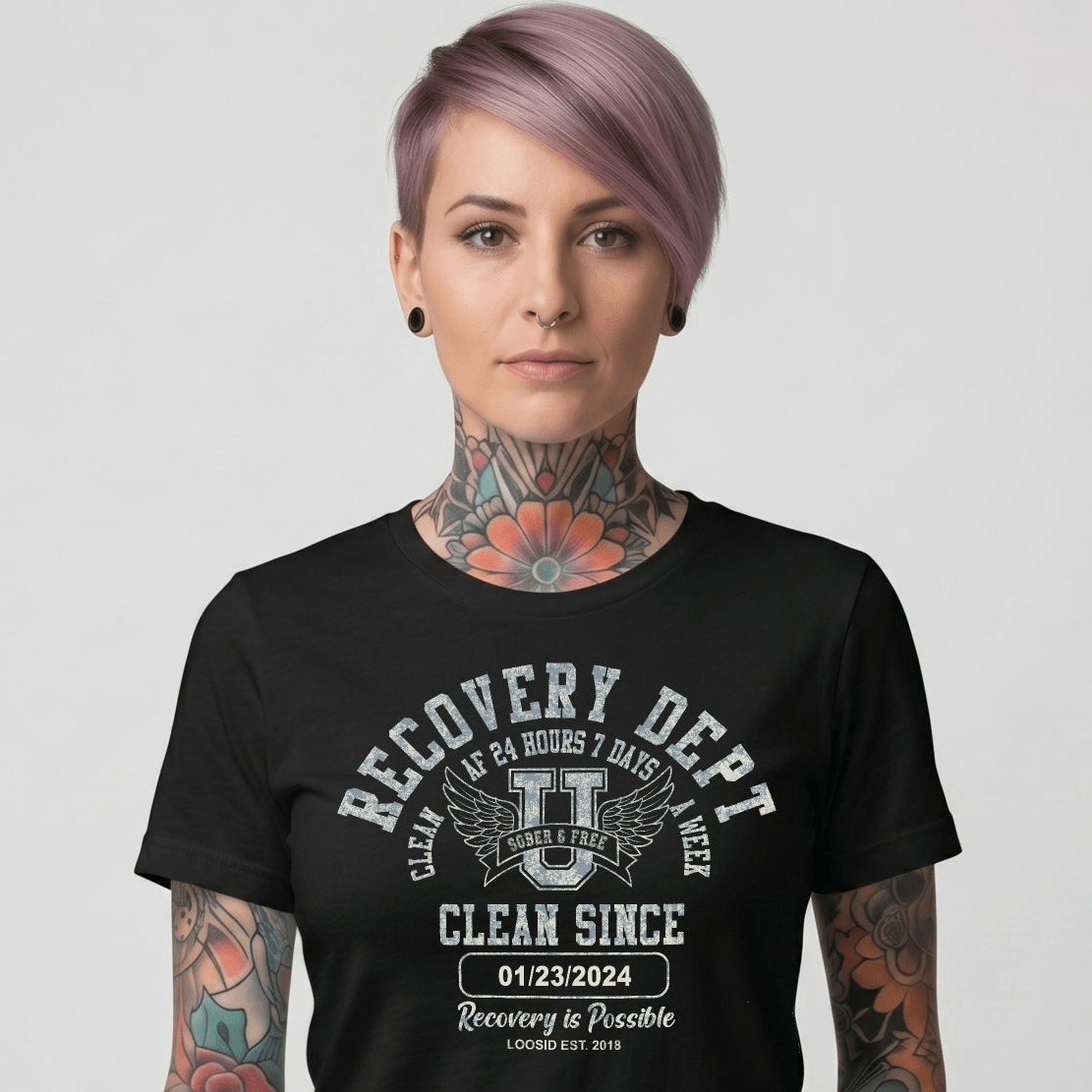 Clean Since Sobriety Sober T Shirt side view (view 6)