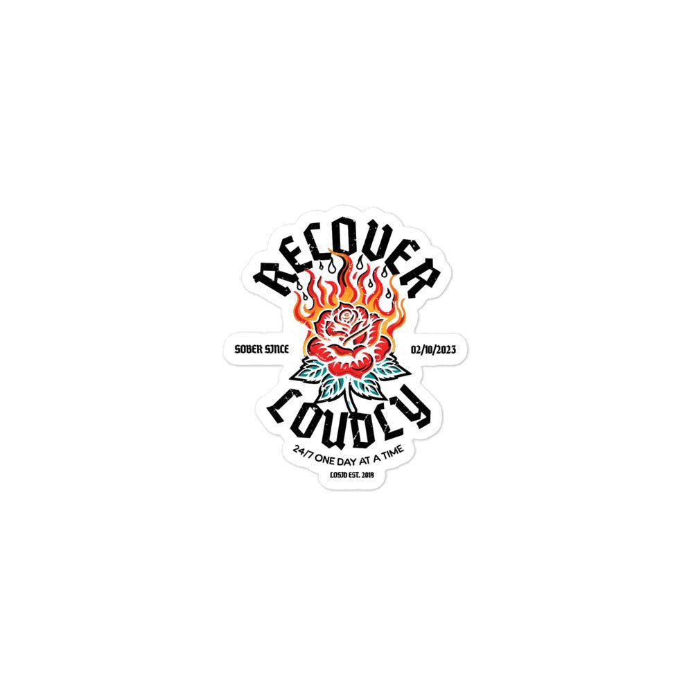 Recovery Loudly Sober Sticker flat lay styled image (view 3)