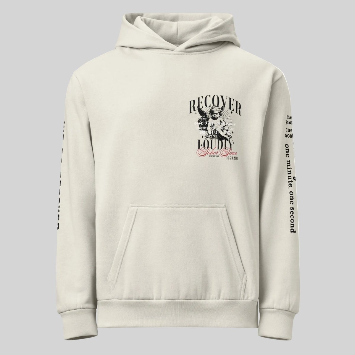 Cream Recover Loudly Hoodie ULTRA Premium Garment Dyed Recovery Hoodie graphic detail (view 4)