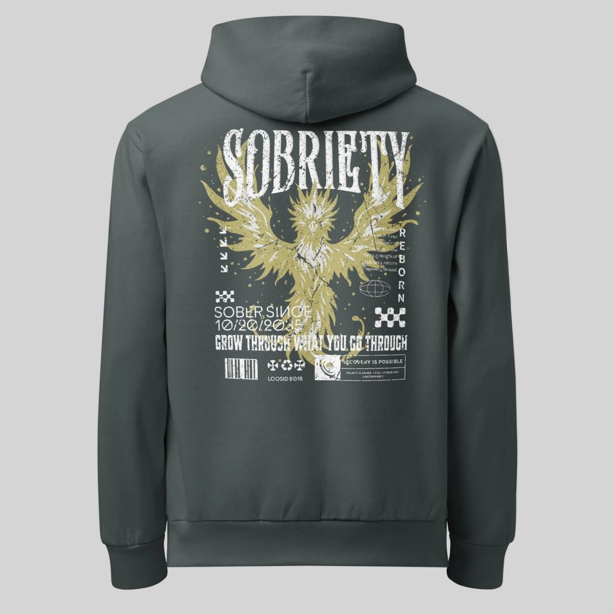 Navy Phoenix Reborn Recovery Print Hoodie Limited Edition Recovery Hoodie close-up view (view 2)