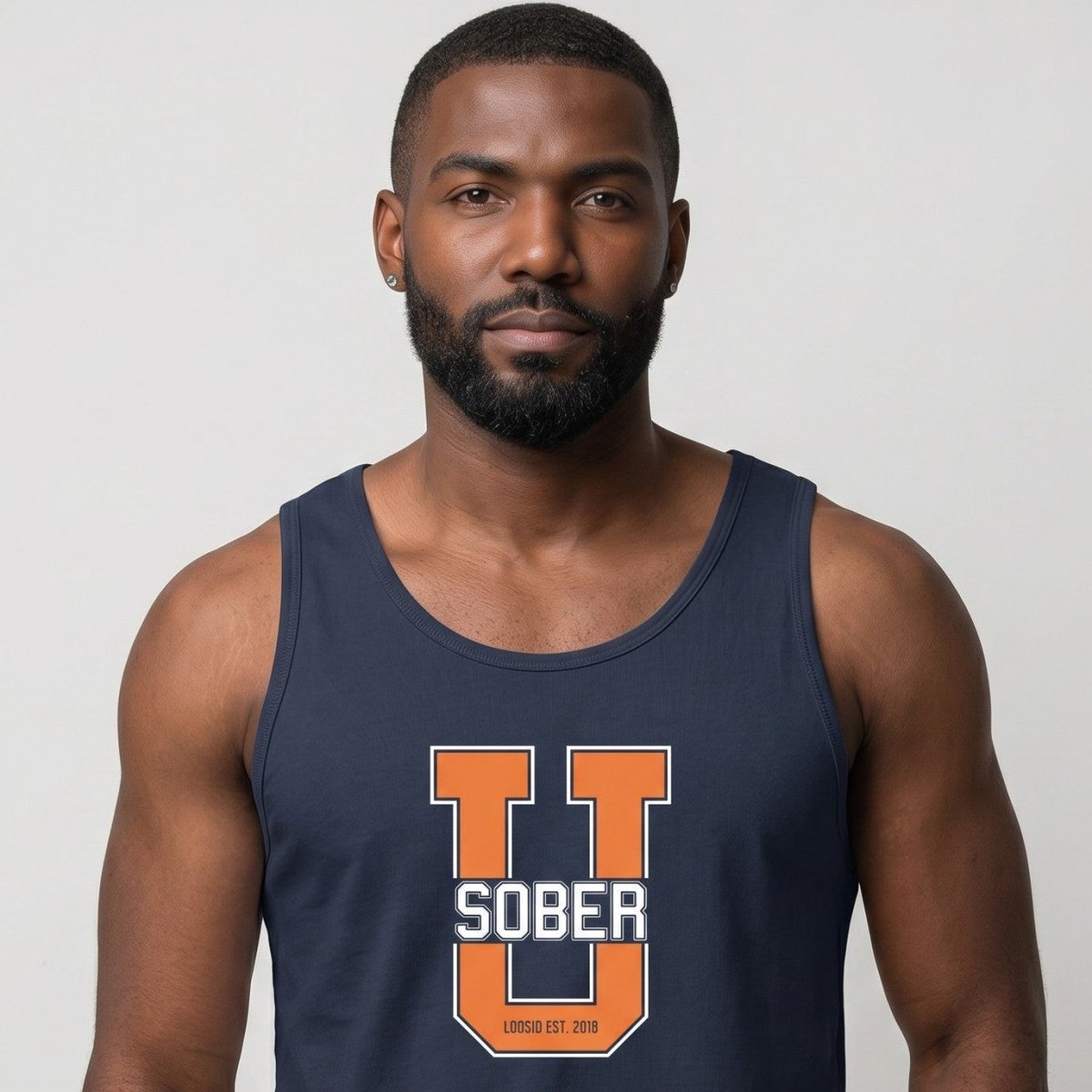 Big U Sober Sober Tank Top close-up view (view 2)