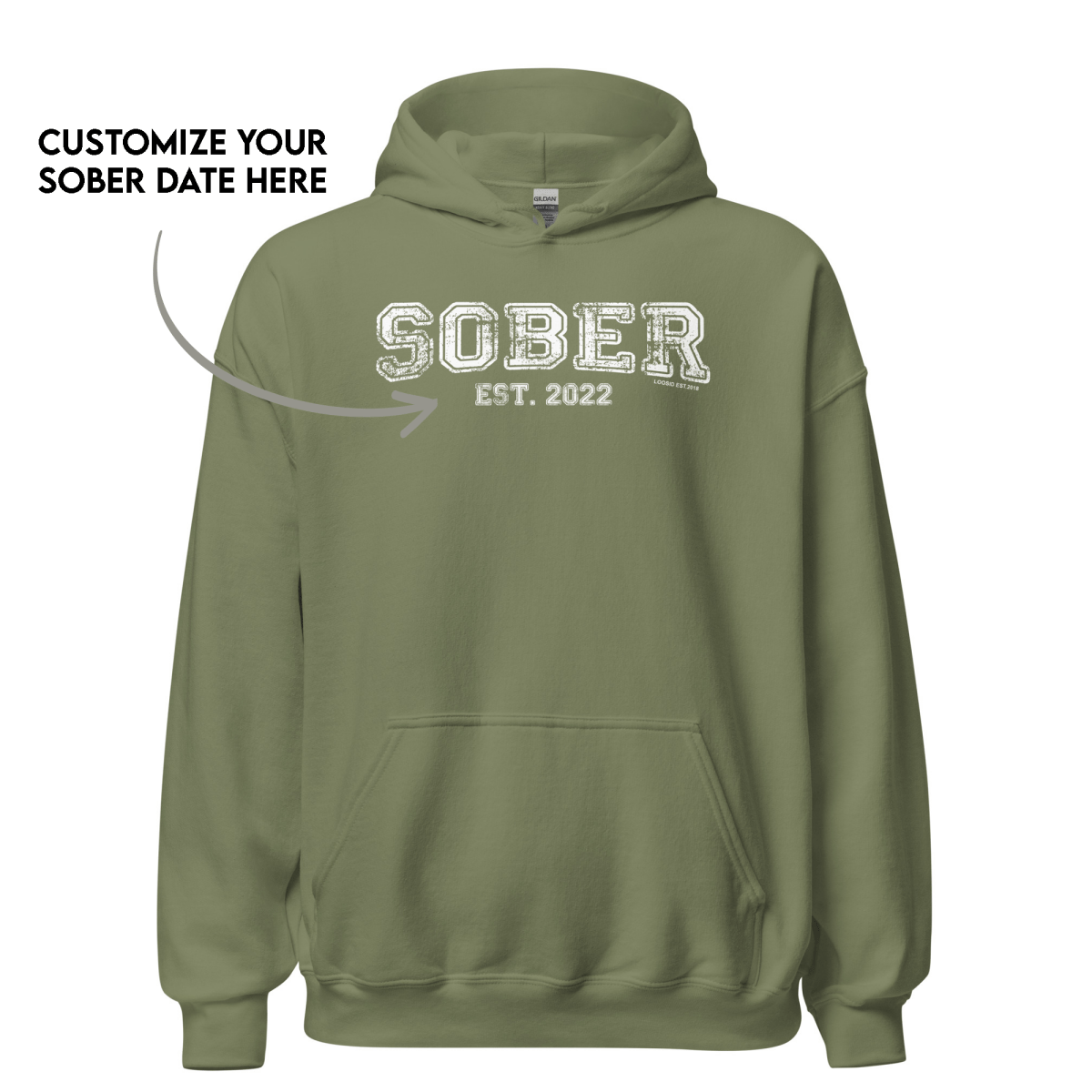 Sober Est. Hoodie w Personalized Sobriety Year Recovery Hoodie fit detail (view 9)