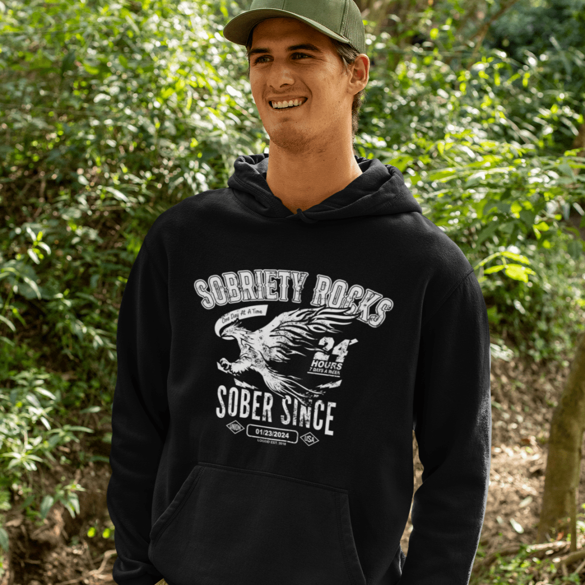 Sober Since Recovery Hoodie flat lay styled image (view 13)
