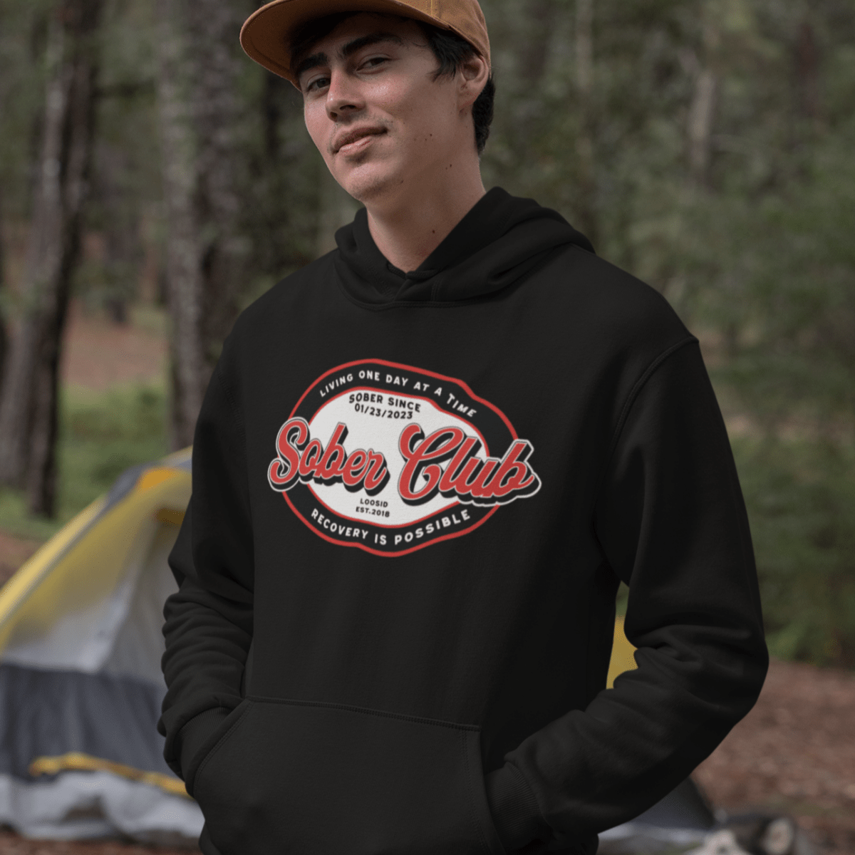 Sober Club Badge Recovery Hoodie back view (view 7)