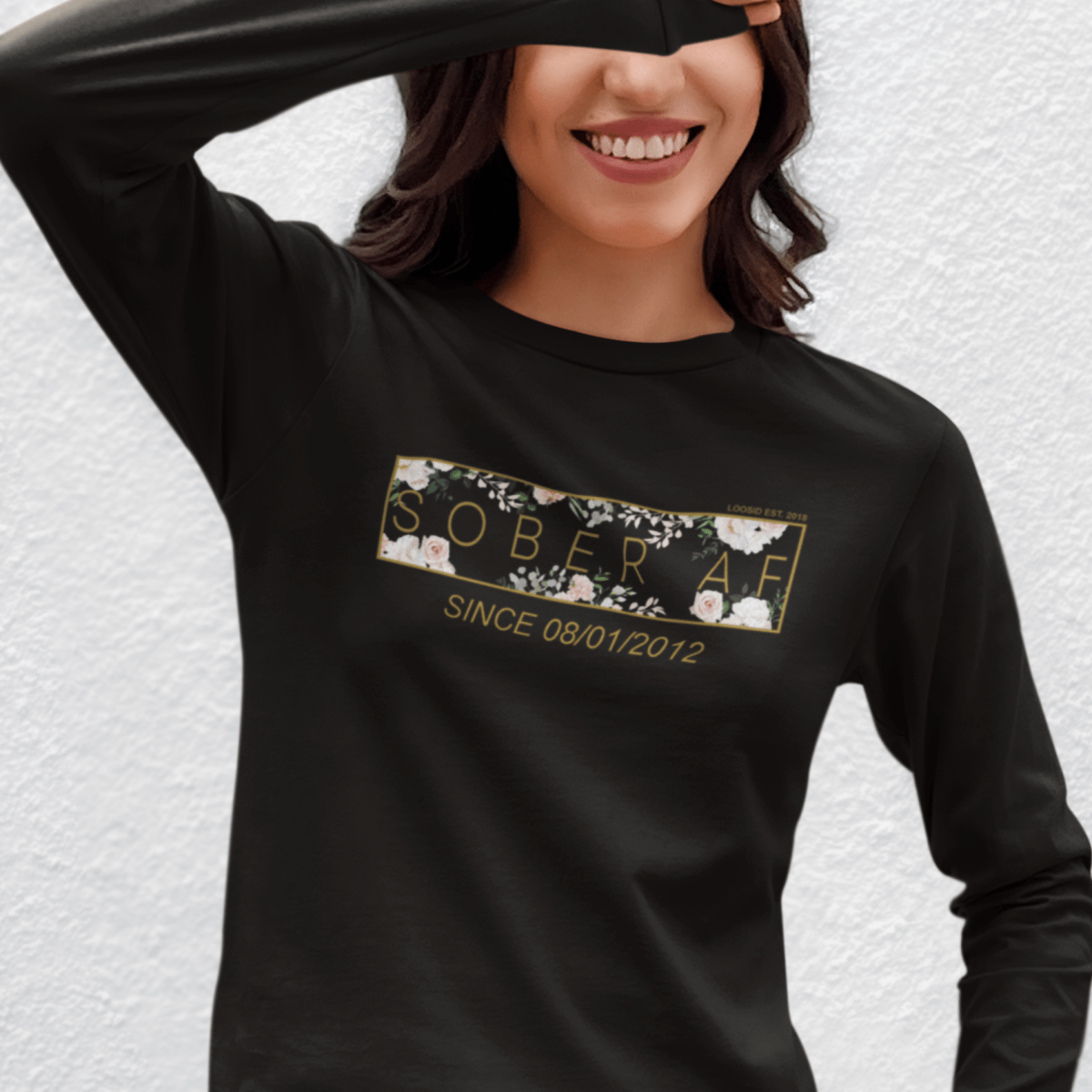 Sober AF Flower Long Sleeve Sober T Shirt close-up view (view 2)