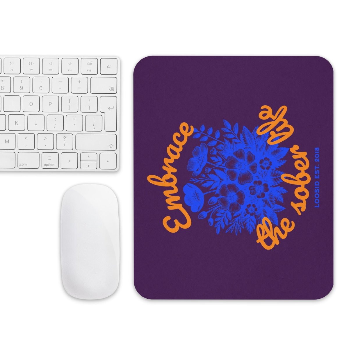 Embrace Sobriety Recovery Mouse Pad flat lay styled image (view 3)