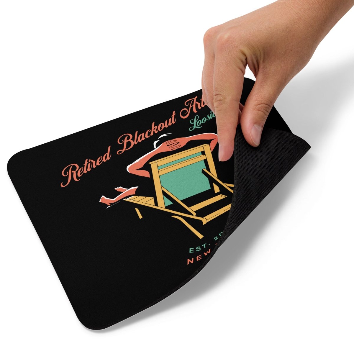 Retired Blackout Artist Recovery Mouse Pad flat lay styled image (view 3)