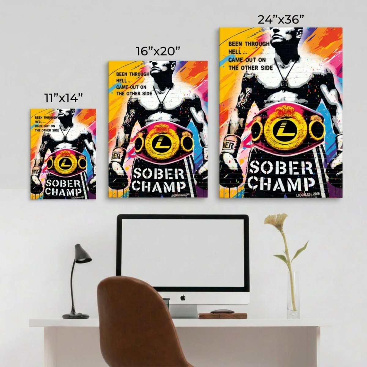 Sober Champ Men Sober Sobriety Art close-up view (view 2)